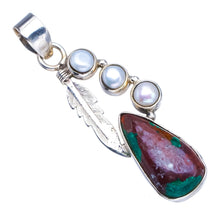 StarGems  Natural River Pearl and Chrysocolla Punk Style Vintage Leaf Shape 925 Sterling Silver Pendant 2" S1071