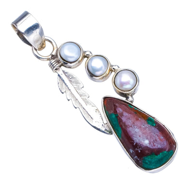 StarGems  Natural River Pearl and Chrysocolla Punk Style Vintage Leaf Shape 925 Sterling Silver Pendant 2