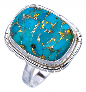 StarGems  Natural Copper Turquoise Handmade 925 Sterling Silver Ring 6.75 F2233