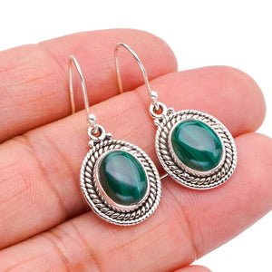 StarGems  Natural Malachite Handmade 925 Sterling Silver Earrings 1.25" F5627