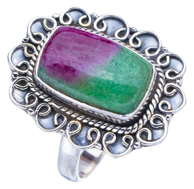 StarGems  Natural Ruby Zoisite Handmade 925 Sterling Silver Ring 8.5 F1846