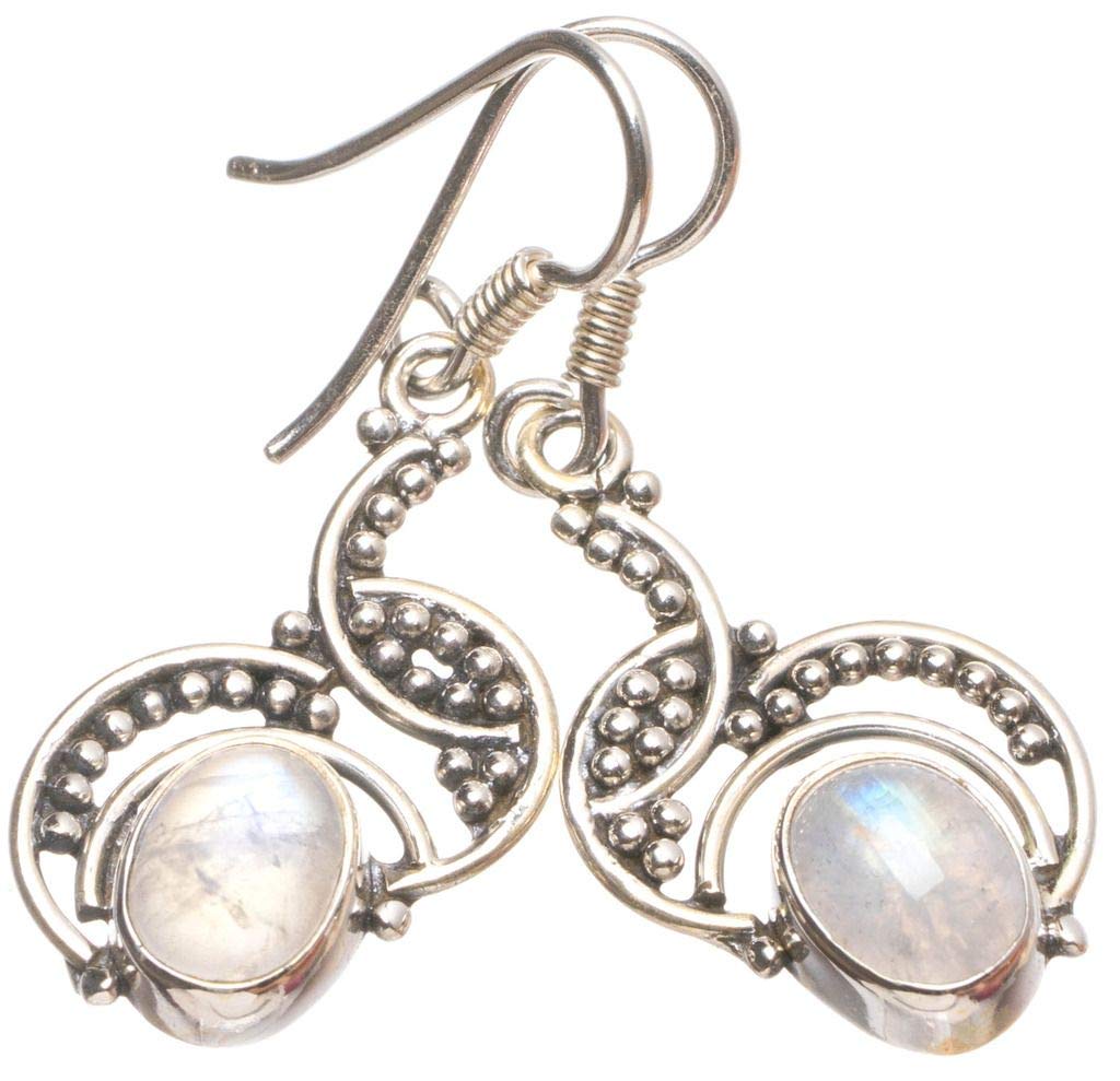 StarGems® Natural Rainbow Moonstone Handmade 925 Sterling Silver Earrings 1 1/4