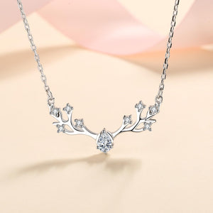 StarGems  Elk Antlers 0.35cttw Moissanite 925 Silver Platinum Plated Necklace 40+5cm NX019