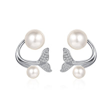 StarGems® 5-6,8-9mm AAAA Pearls&Mermaid Tails 0.24cttw Moissanite 925 Silver Platinum Plated Stud Earrings EX077
