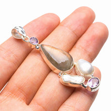 StarGems  Natural Blue Fire Labradorite,Biwa Pearl And Amethyst Handmade 925 Sterling Silver Pendant 2.25" D1991