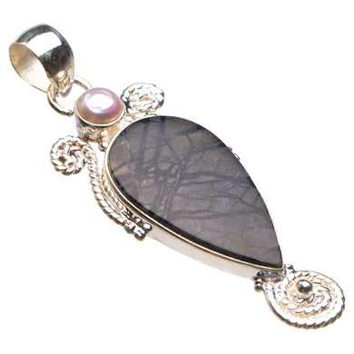 StarGems  Natural Picasso Jasper And River Pearl Handmade 925 Sterling Silver Pendant 2.25