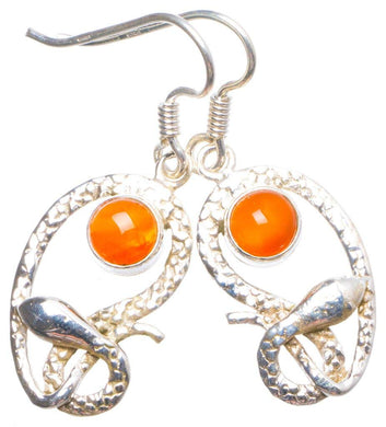 StarGems  Natural Carnelian Handmade Unique Snake Shape 925 Sterling Silver Earrings 1.5