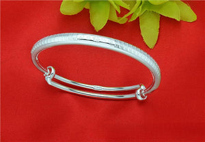 StarGems  Adjustable Carved Hundreds of Fu Handmade 999 Sterling Silver Bangle Bracelet For Women Cb0238