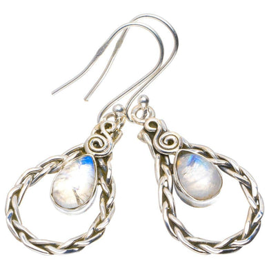 StarGems  Natural Rainbow Moonstone Handmade Unique 925 Sterling Silver Earrings 1.75