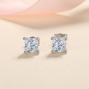 StarGems® Four Prong Square Princess Cut 1ct×2 Moissanite 925 Silver Platinum Plated Stud Earrings EX053