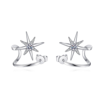 StarGems® Snowflake Micromounting 0.28cttw Moissanite 925 Silver Platinum Plated Stud Earrings EX074