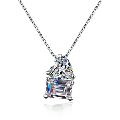 StarGems® Emerald Cut&Heart 2ct Moissanite 925 Silver Platinum Plated Necklace 40+5cm NX104