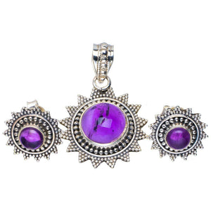 StarGems  Natural Amethyst Handmade Unique 925 Sterling Silver Jewelry Set Pendant 1.25" Studs 0.5" A3761