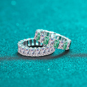 StarGems  Emerald Cut White&Green 10.5ct Moissanite 925 Silver Platinum Plated Ring RX052