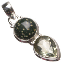 StarGems  Natural Ocean Jasper and Green Amethyst Handmade Unique 925 Sterling Silver Pendant 1 1/2" T2763