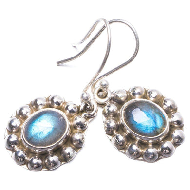 StarGems® Natural Blue Fire Labradorite Handmade Unique 925 Sterling Silver Earrings 1.25