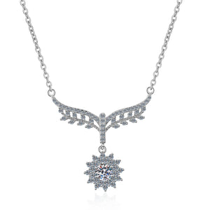 StarGems® Flower Elegant 0.5ct Moissanite 925 Silver Platinum Plated Necklace 40+5cm NX047