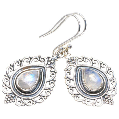 StarGems  Natural Rainbow Moonstone Handmade Unique 925 Sterling Silver Earrings 1.75