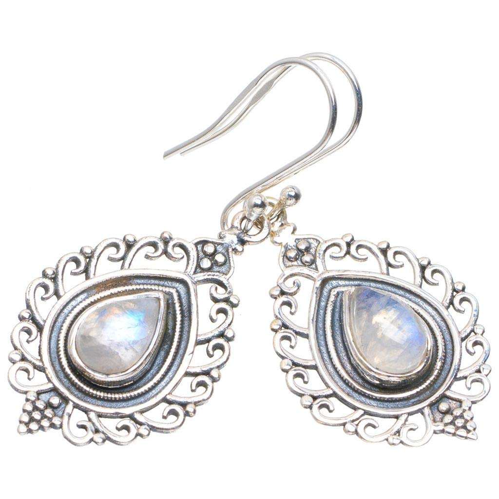 StarGems  Natural Rainbow Moonstone Handmade Unique 925 Sterling Silver Earrings 1.75