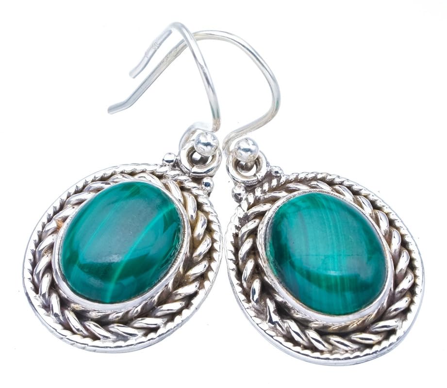 StarGems  Natural Malachite Handmade 925 Sterling Silver Earrings 1.25