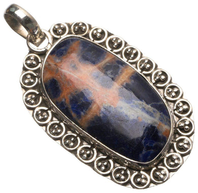 StarGems® Natural Navy Sodalite Handmade Unique 925 Sterling Silver Pendant 1 3/4