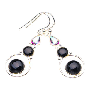 StarGems  Natural Black Onyx And Mystical Topaz Handmade 925 Sterling Silver Earrings 1.75" D3812