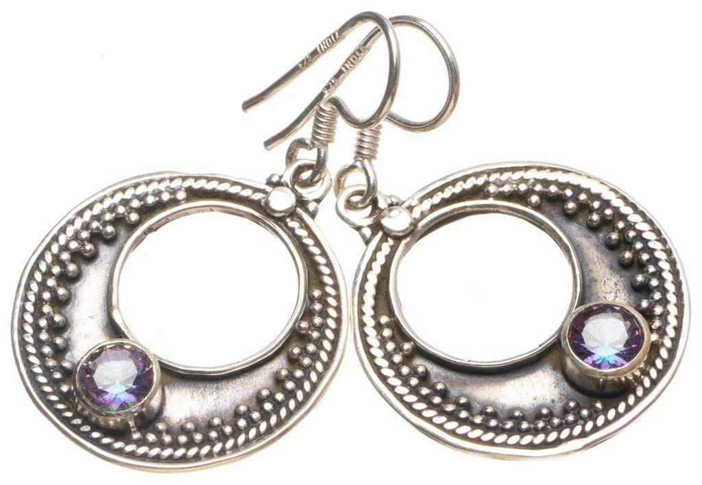 StarGems® Natural Mystical Topaz Handmade Boho Half-Moon Shape 925 Sterling Silver Earrings 1 1/2