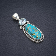 StarGems  Natural Copper Turquoise Blue Topaz Handmade 925 Sterling Silver Pendant 1.5" F3862