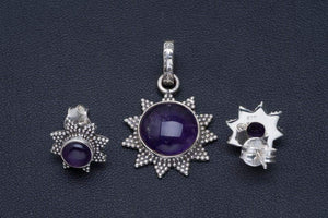 StarGems  Natural Amethyst Handmade Unique 925 Sterling Silver Jewelry Set Pendant 1.25" Studs 0.5" A3759