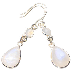 StarGems® Natural Rainbow Moonstone Handmade 925 Sterling Silver Earrings 2" D6539