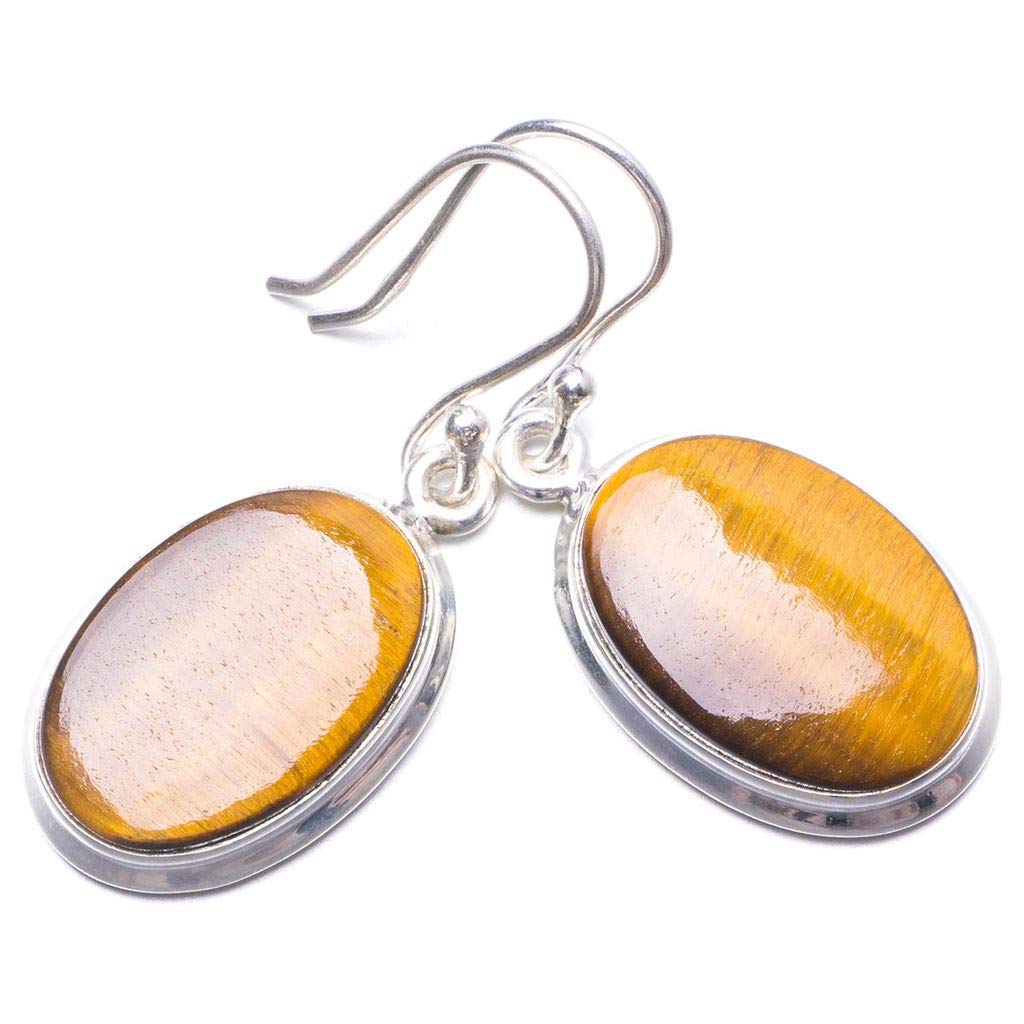 StarGems  Natural Tiger Eye Handmade Unique 925 Sterling Silver Earrings 1.25