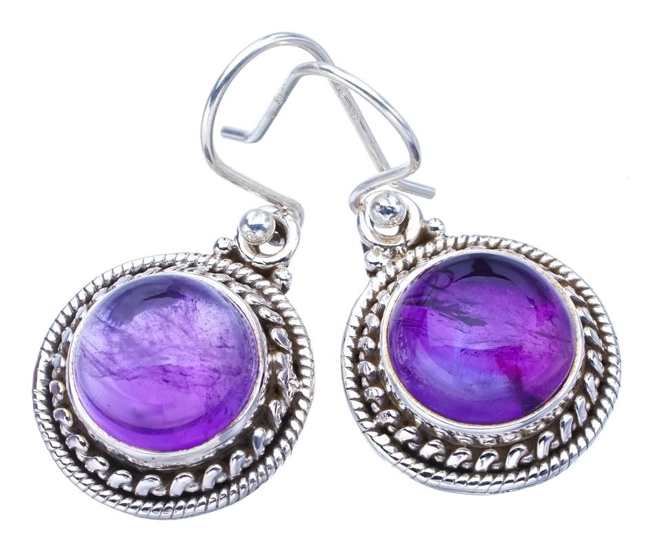 StarGems  Natural Amethyst Handmade 925 Sterling Silver Earrings 1.25