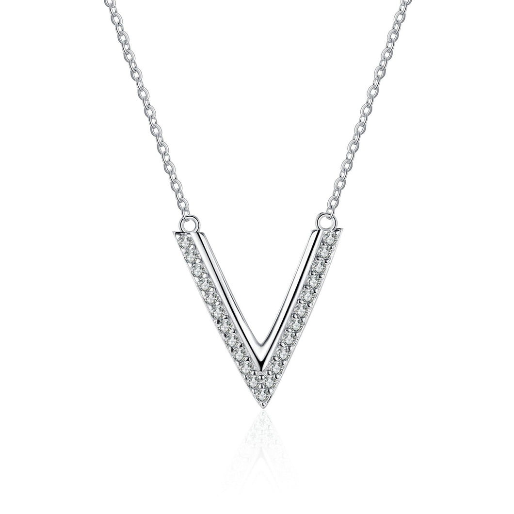 StarGems® V-Shape 0.19cttw Moissanite 925 Silver Platinum Plated Necklace 40+5cm NX092