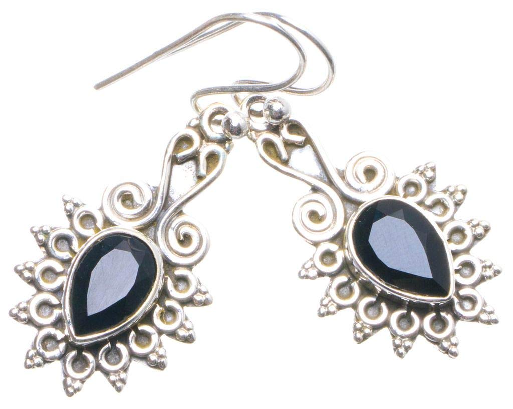 StarGems  Natural Black Onyx Handmade Unique 925 Sterling Silver Earrings 1.5