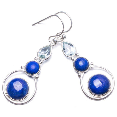 StarGems® Natural Lapis Lazuli and Green Amethyst Handmade Unique 925 Sterling Silver Earrings 1 3/4