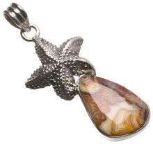 StarGems® Natural Crazy Lace Agate Starfish Handmade 925 Sterling Silver Pendant 2" T2247