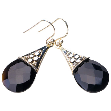 StarGems  Natural Black Onyx Handmade 925 Sterling Silver Earrings 1.75