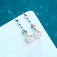 StarGems® 9mm Pearl Four Prong 0.6cttw Moissanite 925 Silver Platinum Plated Dangle Earrings EX112