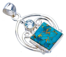 StarGems® Natural Copper Turquoise Blue TopazHandmade 925 Sterling Silver Pendant 1.5" F3882