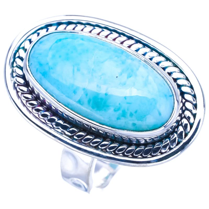 StarGems  Natural Larimar Handmade 925 Sterling Silver Ring 6 F0216