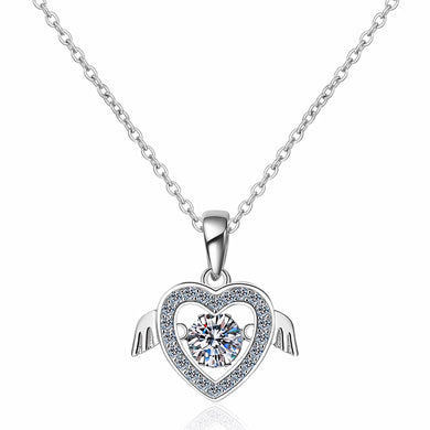 StarGems® Heart&Wings Angle 0.5ct Moissanite 925 Silver Platinum Plated Necklace 40+5cm NX037