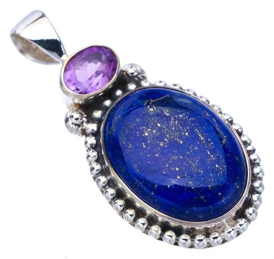 StarGems  Natural Lapis Lazuli Amethyst Handmade 925 Sterling Silver Pendant 1.5