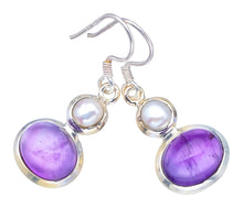 StarGems  Natural Amethyst and River Pearl Handmade Mexican 925 Sterling Silver Earrings 1 1/4" S1596