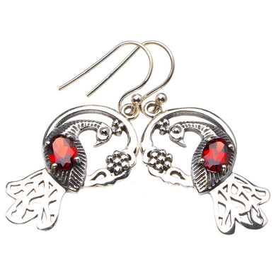 StarGems® Natural Garnet Peacock Handmade 925 Sterling Silver Earrings 1.75