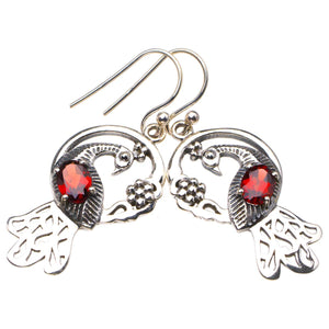 StarGems® Natural Garnet Peacock Handmade 925 Sterling Silver Earrings 1.75" D3898