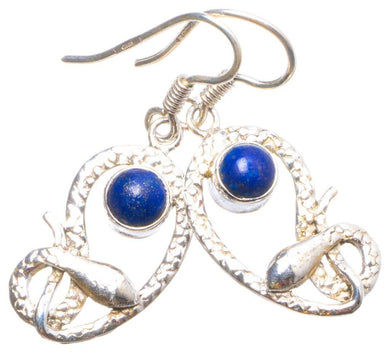 StarGems  Natural Lapis Lazuli Handmade Unique Snake Shape 925 Sterling Silver Earrings 1.75