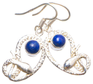 StarGems  Natural Lapis Lazuli Handmade Unique Snake Shape 925 Sterling Silver Earrings 1.75" X4299