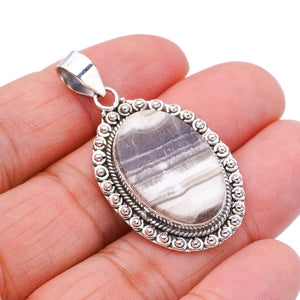 StarGems  Natural Zebra Calcite Handmade 925 Sterling Silver Pendant 1.75" F4557