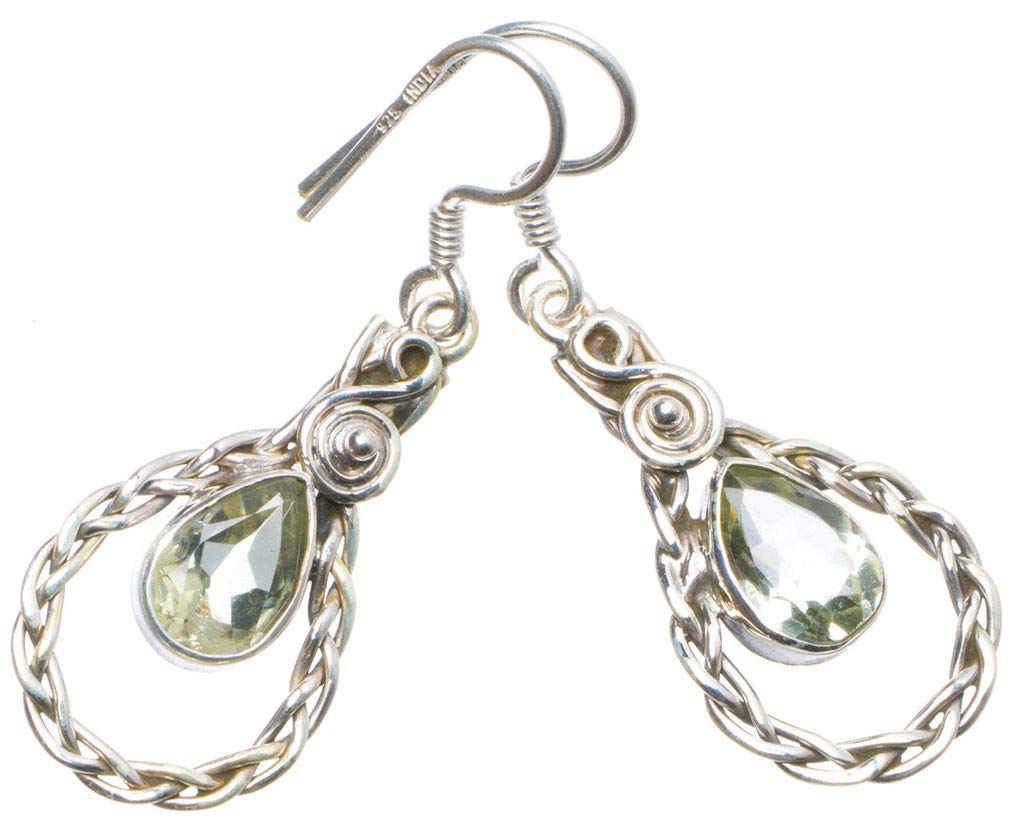 StarGems® Natural Green Amethyst Handmade Unique 925 Sterling Silver Earrings 1.5