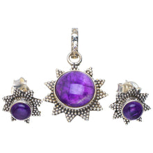 StarGems  Natural Amethyst Handmade Unique 925 Sterling Silver Jewelry Set Pendant 1.25" Studs 0.5" A3759